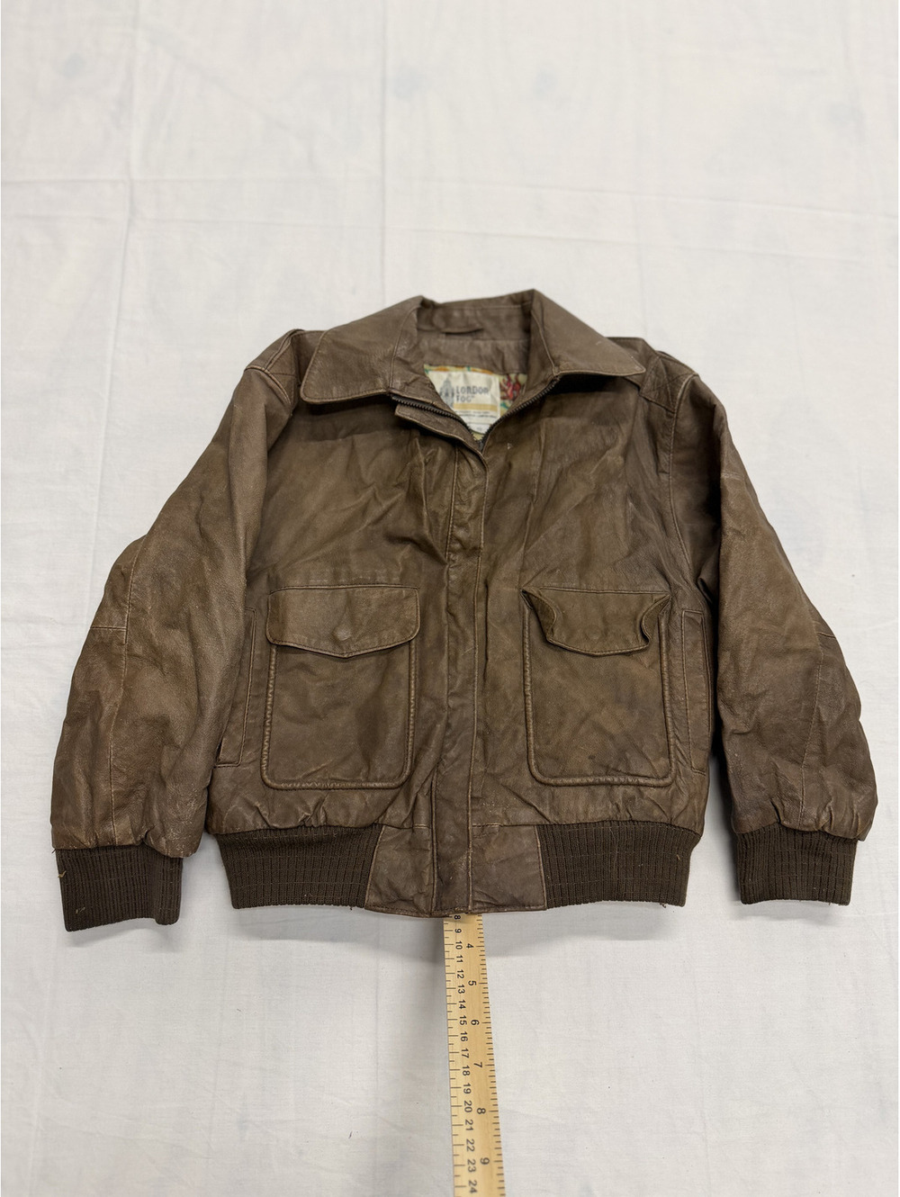 London Fog Genuine Leather Bomber Jacket Size Small Brown